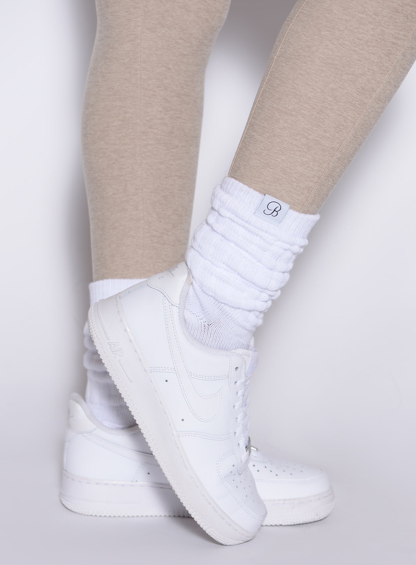 right side view of bombshell white socks